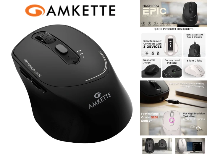 Amkette Hush Pro Epic Wireless Mouse (Black)